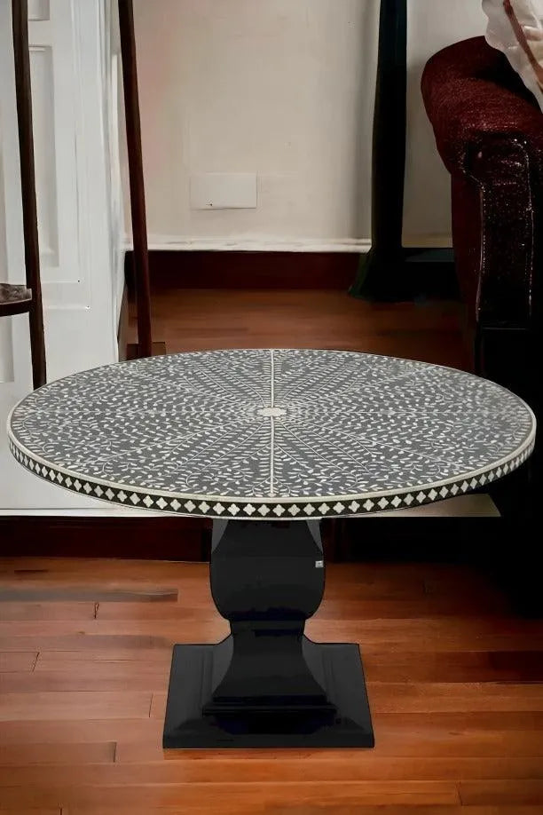 Napoleon Bone Inlay Round Dining Table - Jodha Furniture