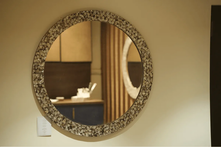 Plasio Mother of pearl Round Wall Mirror - Jodha Furniture