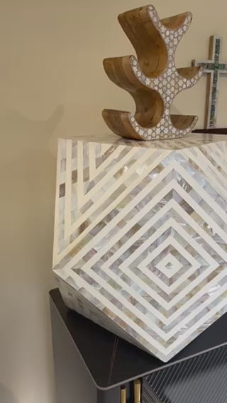 White Diamond-Shaped Mother of Pearl End Table