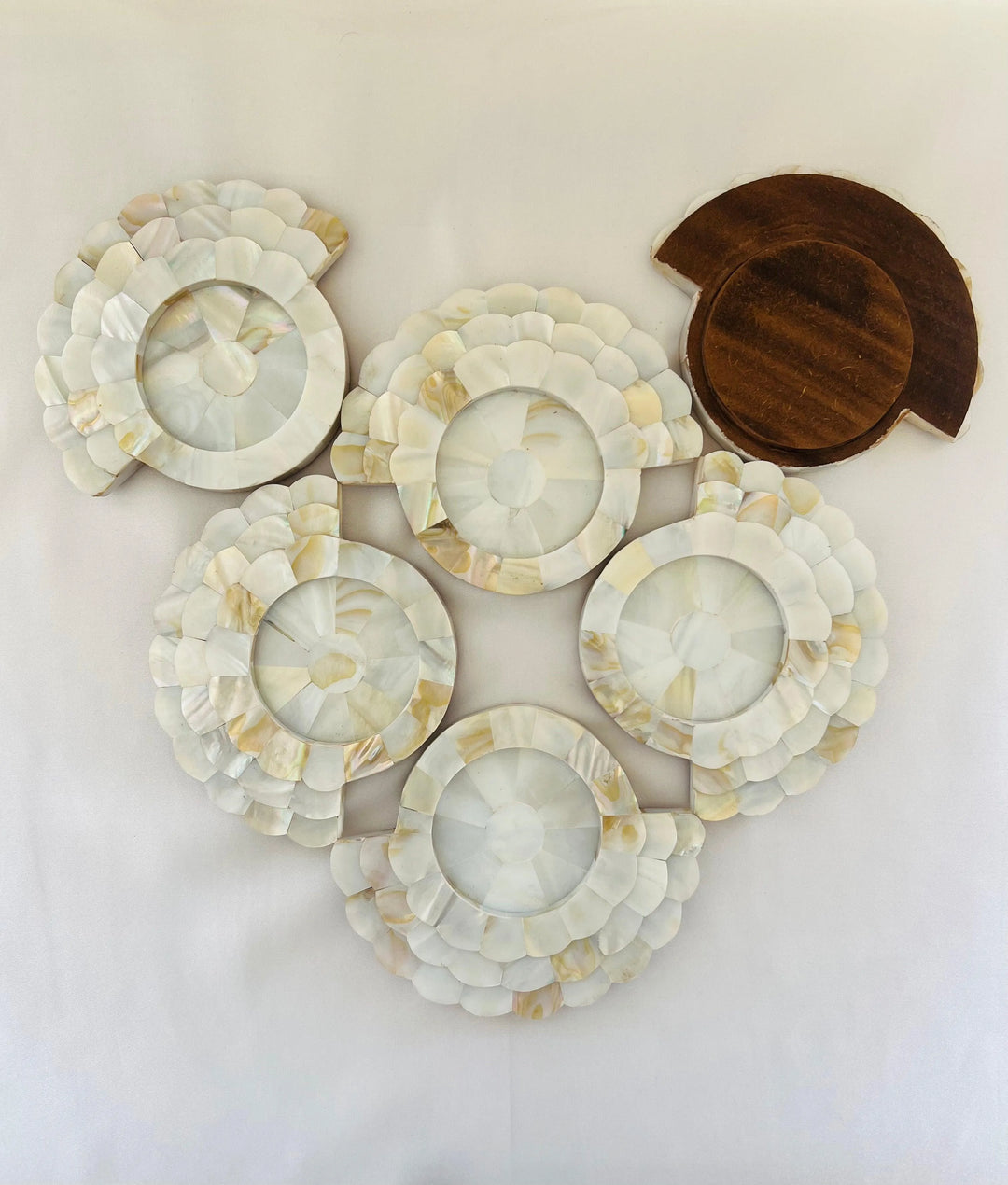 Regal Splendor Mother of Pearl Glass Tray and Floral Coasters - Jodha Furniture