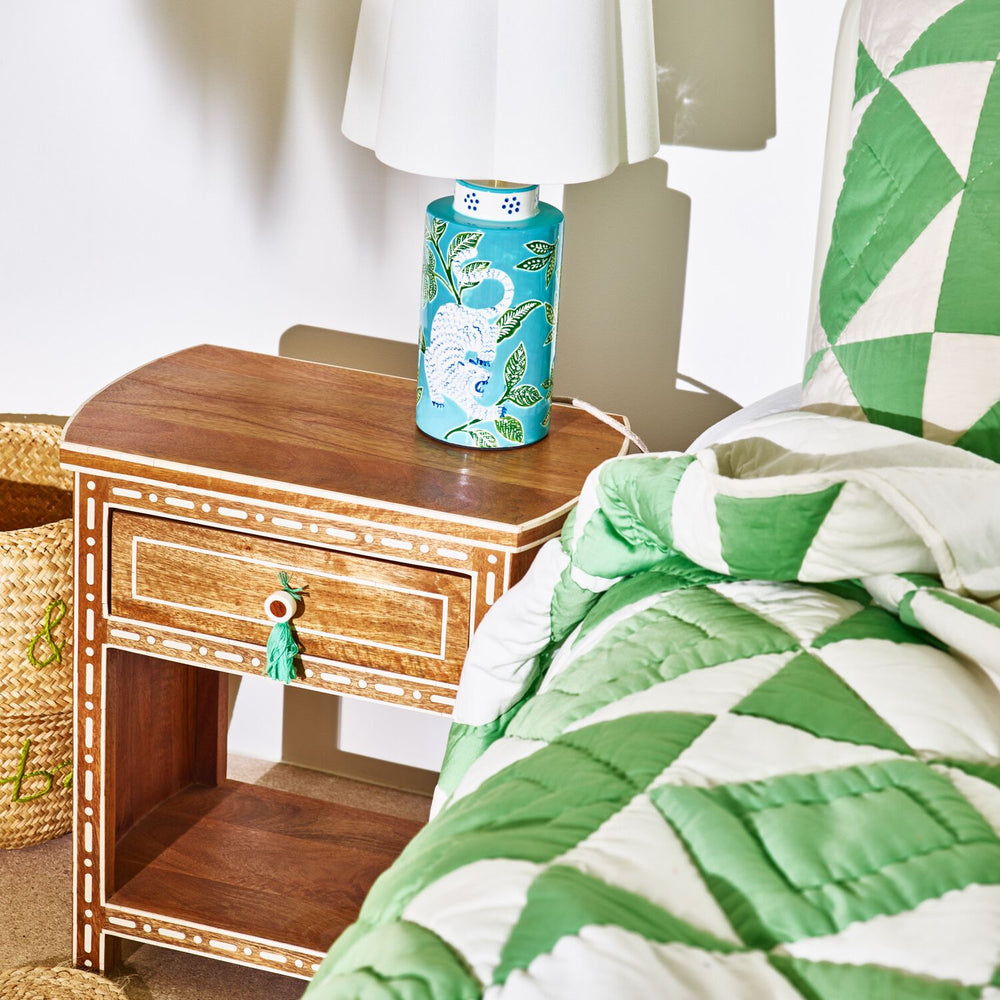 Riya Mango Wood Inlay Bedside Table - Jodha Furniture