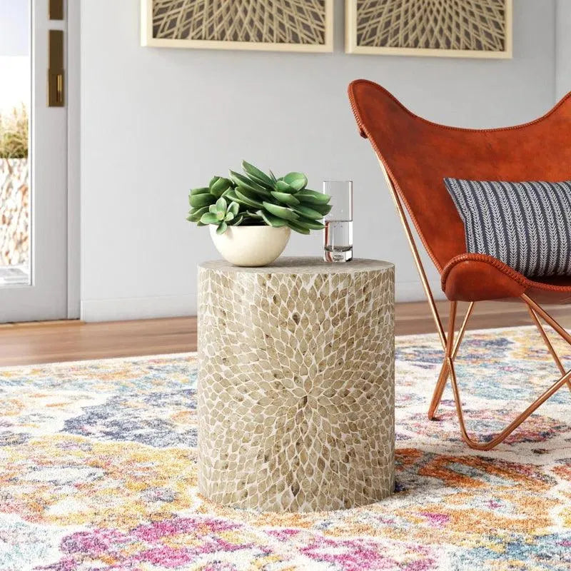 Sand Clarinda Drum End Table - Jodha Furniture