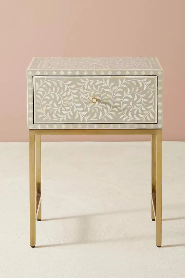 Scroll Vine Inlay Side Table - Jodha Furniture