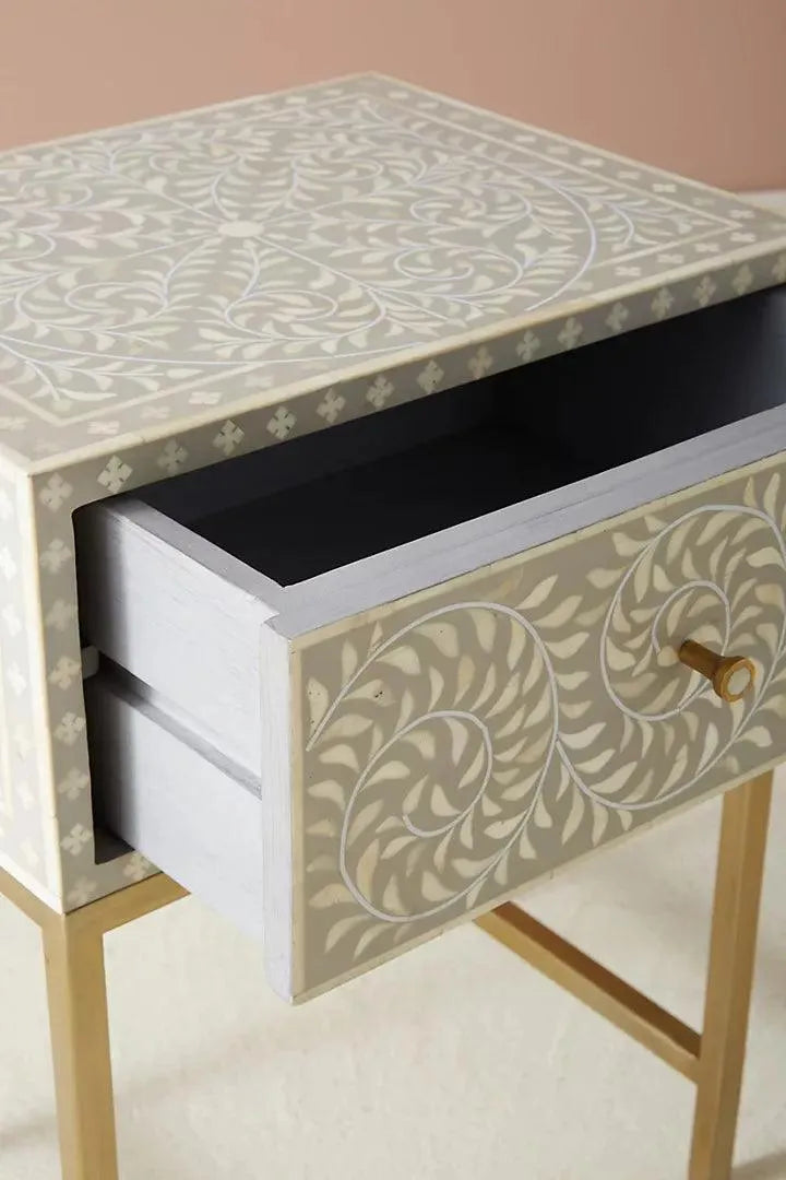 Scroll Vine Inlay Side Table - Jodha Furniture