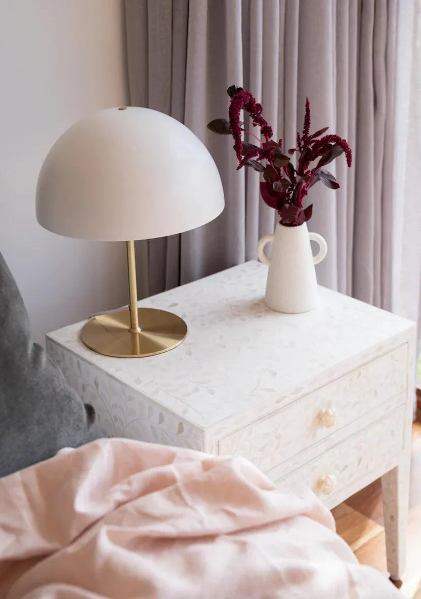 Serene White Floral Bedside Table - Jodha Furniture