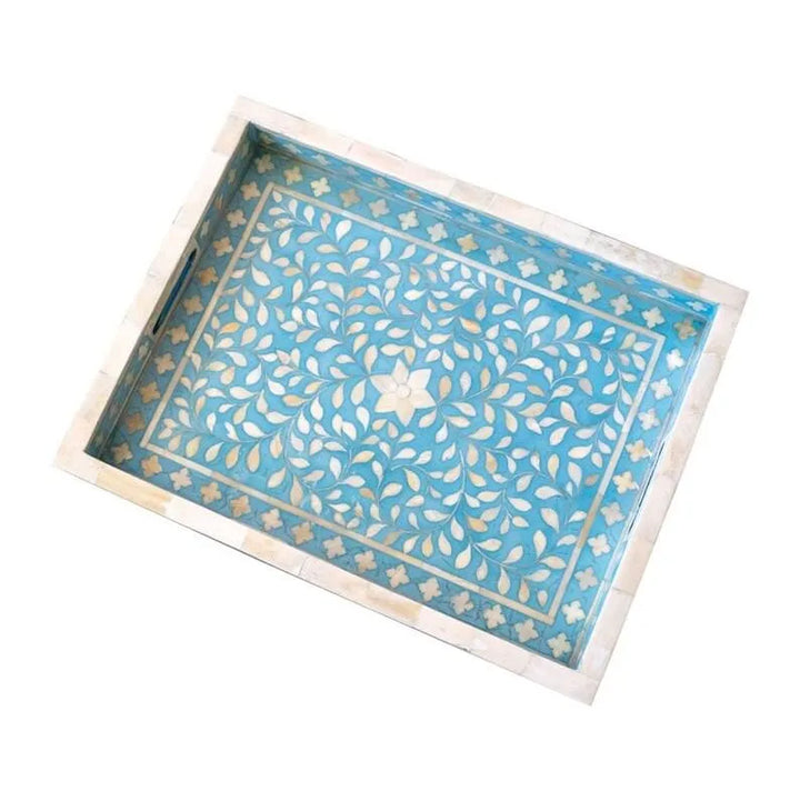 sky blue mother of pearl tray - Jodha Furniture