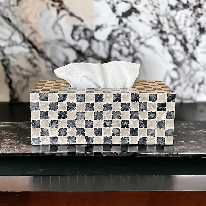 Vintage Checkered Tissue Box - Jodha Furniture