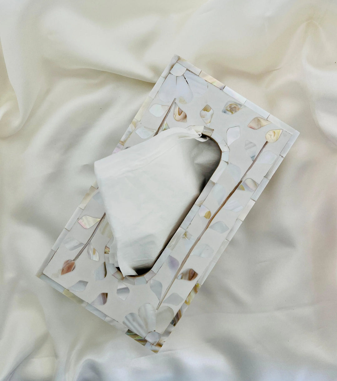 White & Gold Blossom Tissue Box - Jodha Furniture