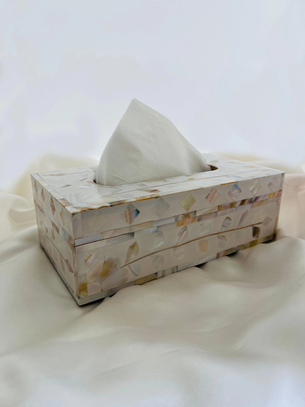 White & Gold Blossom Tissue Box - Jodha Furniture