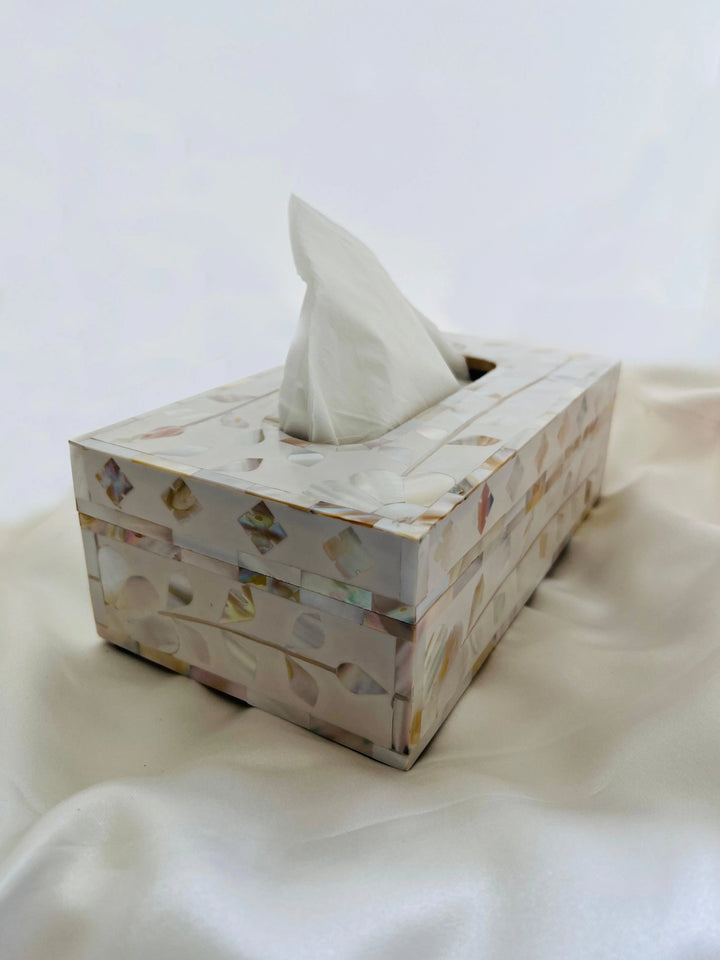 White & Gold Blossom Tissue Box - Jodha Furniture