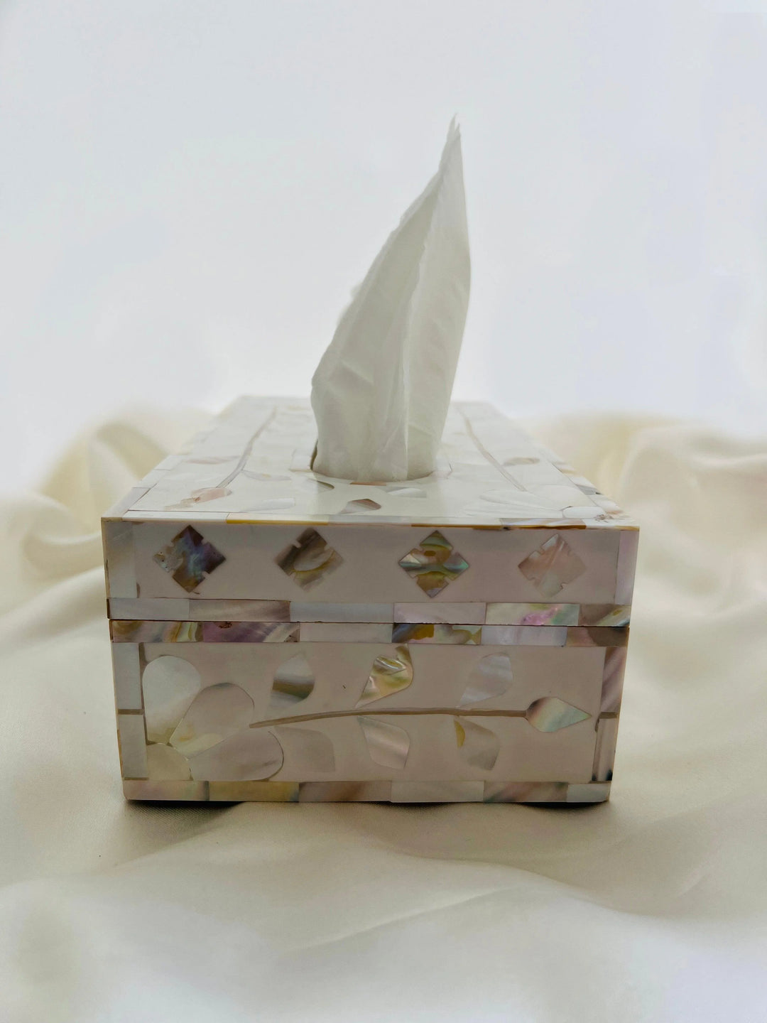 White & Gold Blossom Tissue Box - Jodha Furniture