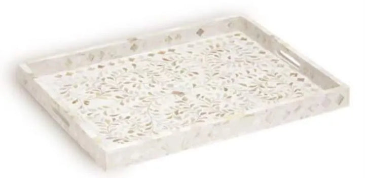 White Blossom Mother Of Pearl Tray - Jodha Furniture