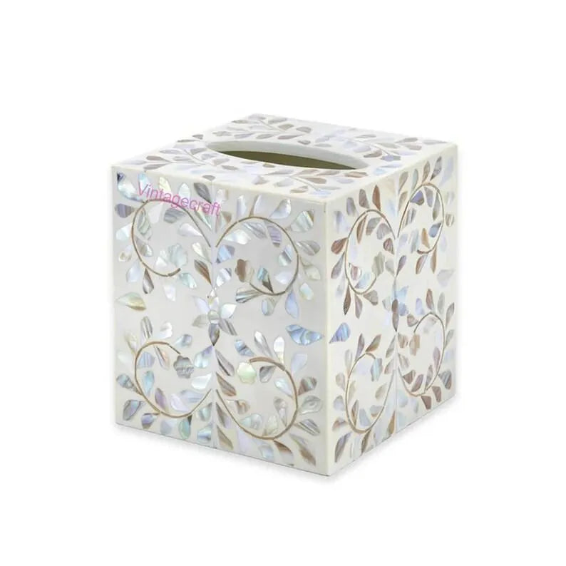 White Floral Luxe Tissue Box Holder - Jodha Furniture