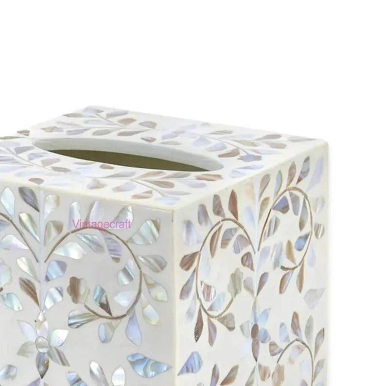 White Floral Luxe Tissue Box Holder - Jodha Furniture