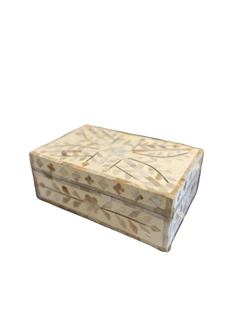 White Floral Mother of Pearl Jewellery Box - Jodha Furniture