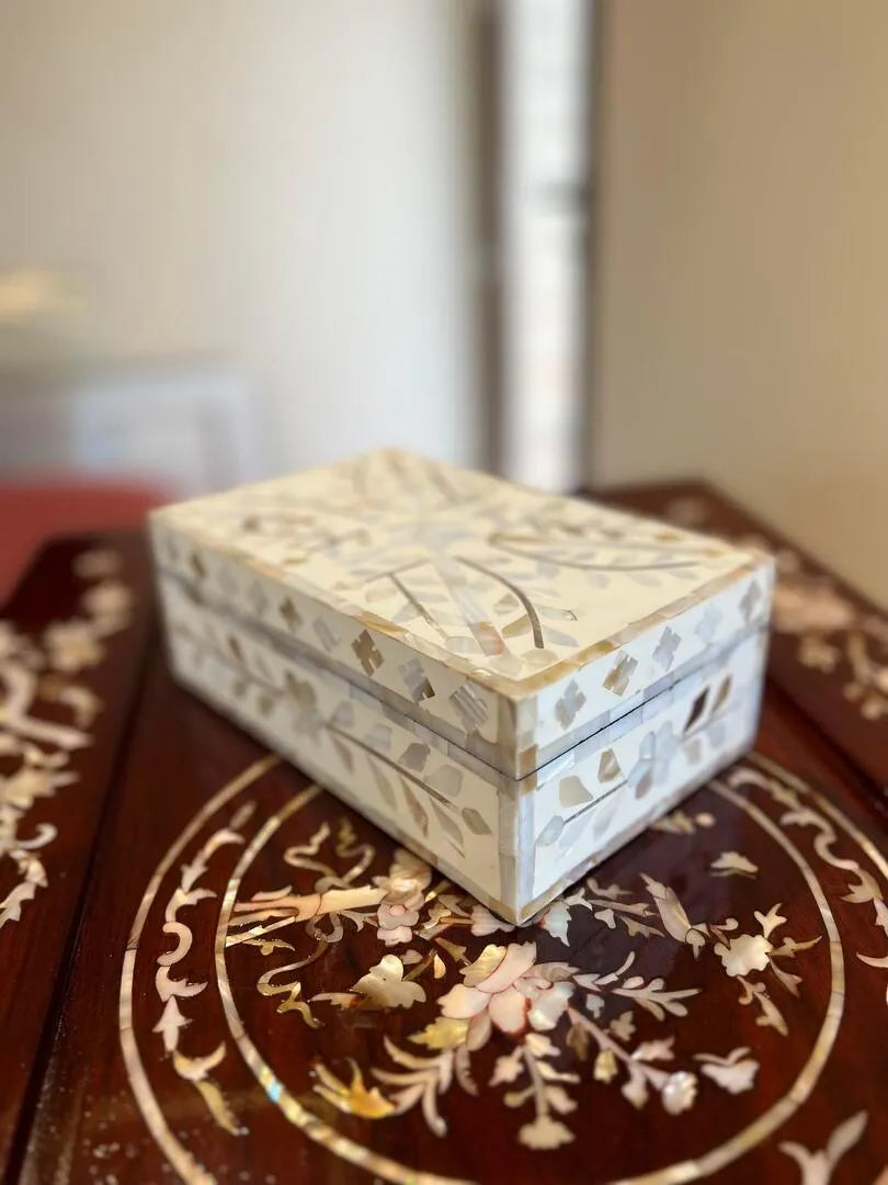 White Floral Mother of Pearl Jewellery Box - Jodha Furniture