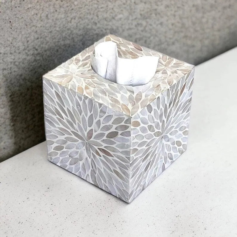 White floral square tissue box holder - Jodha Furniture