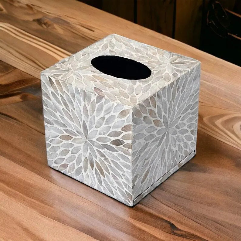 White floral square tissue box holder - Jodha Furniture