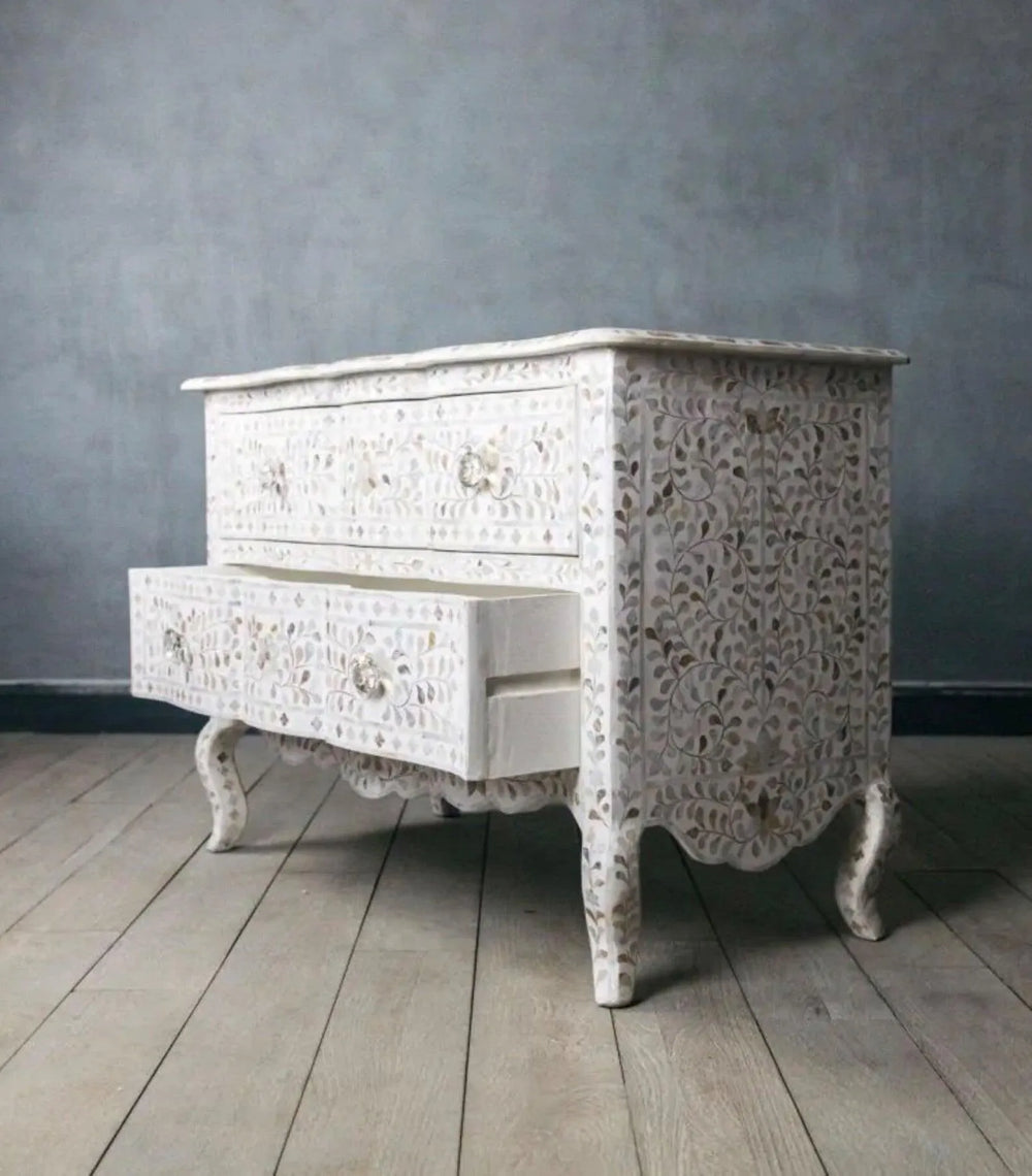 White Mother of Pearl Iconic French Chest of Drawer - Jodha Furniture