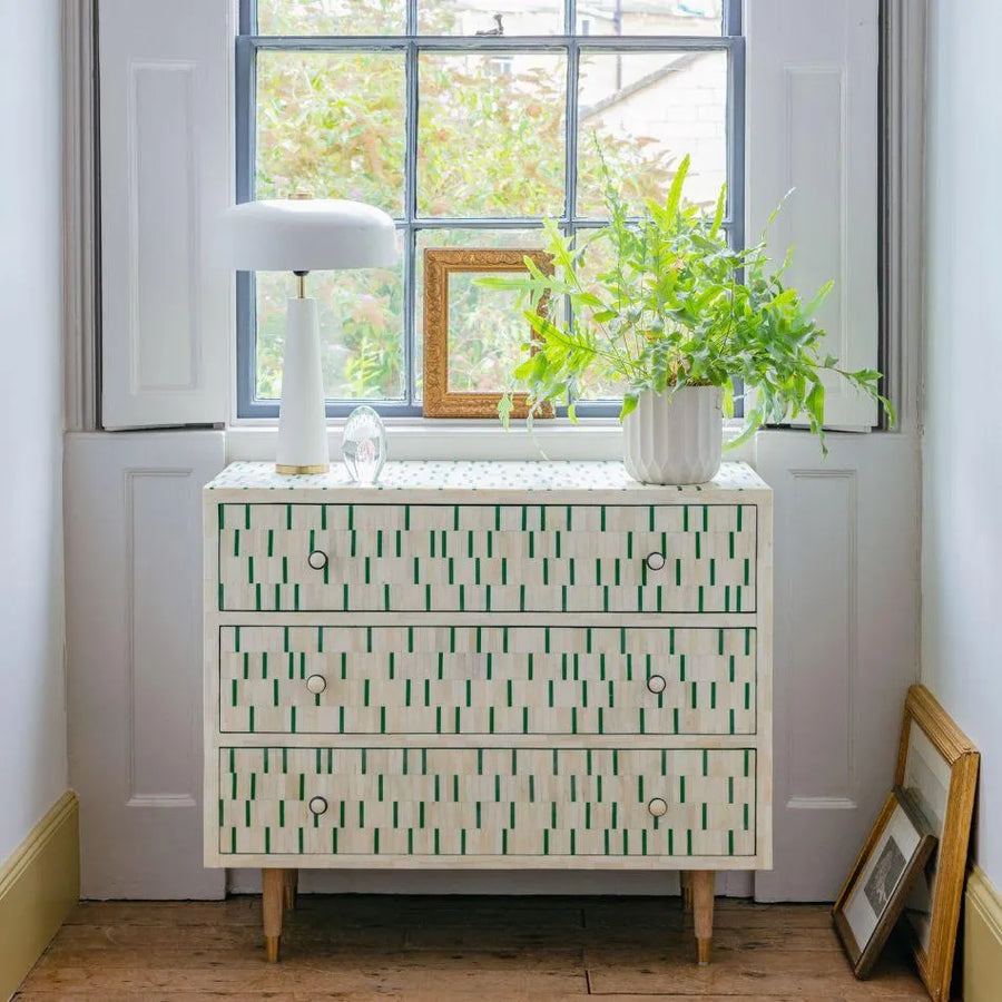 Zelená Green Stripe Inlay Cabinet - Jodha Furniture