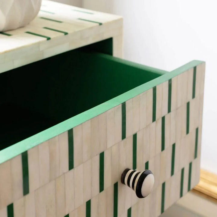 Zelená Green Stripe Inlay Cabinet - Jodha Furniture