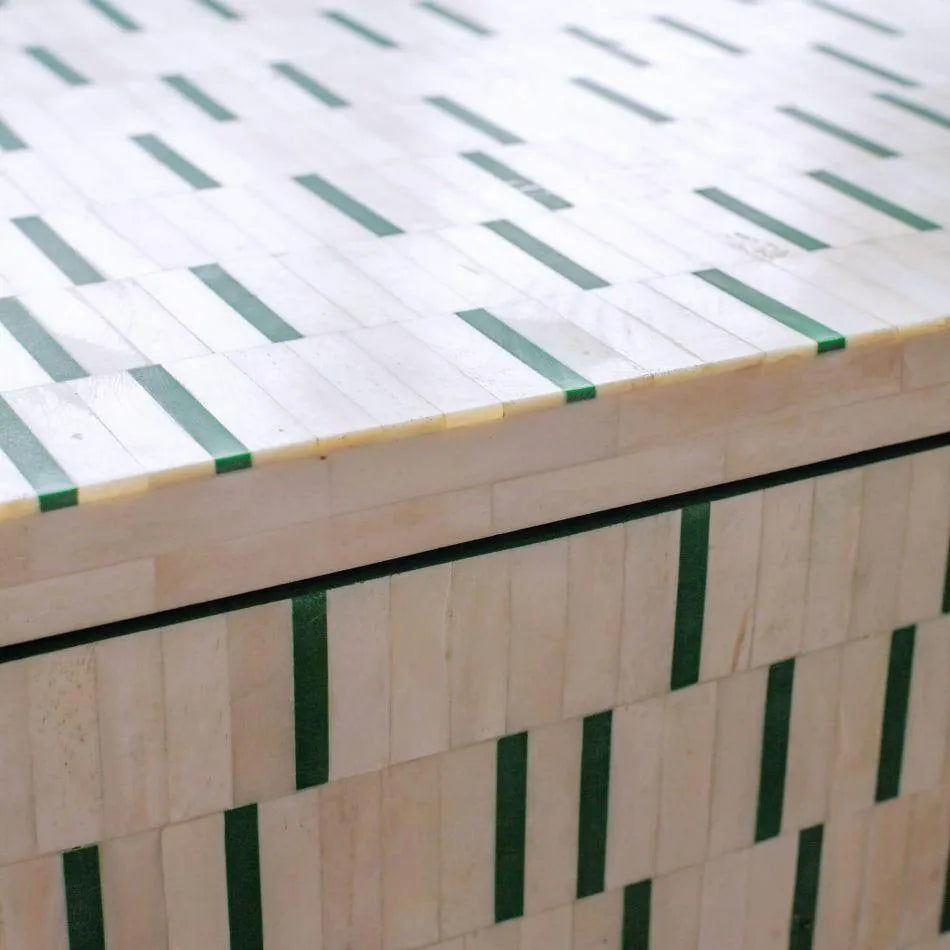 Zelená Green Stripe Inlay Cabinet - Jodha Furniture